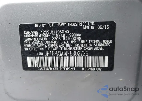 2015 Subaru Impreza 2.0I Sport Limited из США, поврежденный, VIN JF1GPAW64F8302726